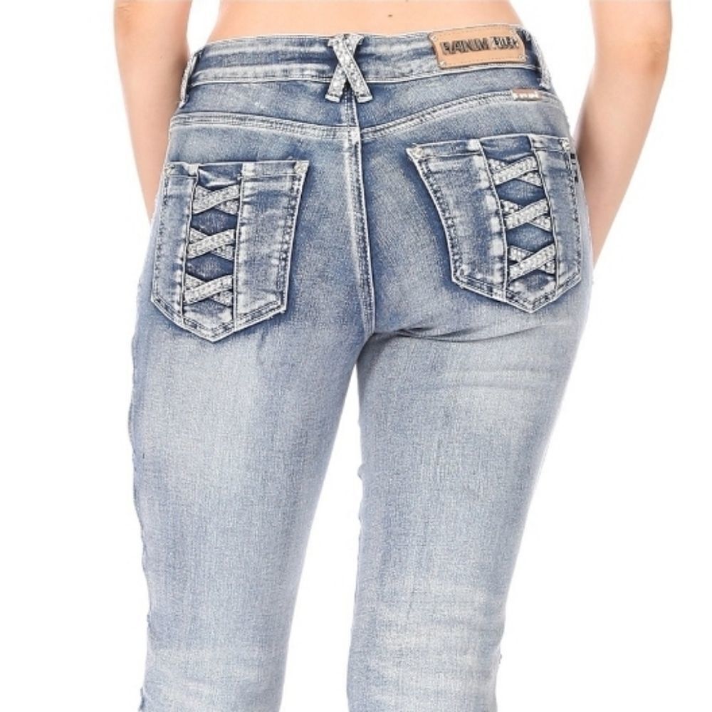 Platinum Plush Cross Me If You Dare Rhinestone Jeans - Picture 2 of 8